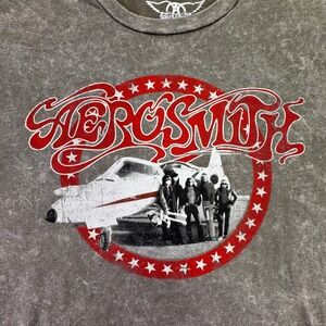 Aerosmith T Shirt Men's XL Graphic Aeroplane Vintage Wash Gray Red Rock Band